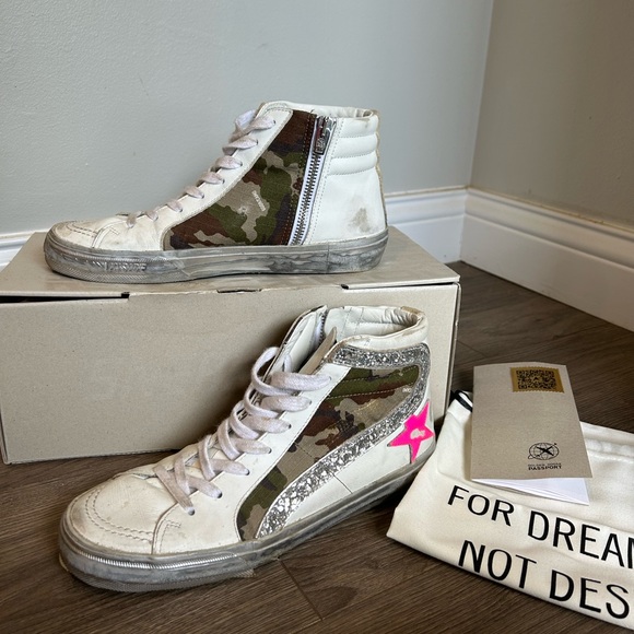 Golden Goose Slide Double Quarter White Leather Camo Glitter   SLIDE DOUBLE QUARTER | SIZE 37